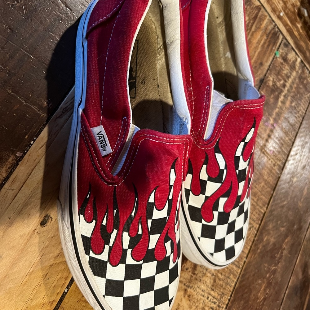 Vans Red Flame Checkered Slip-On Shoes - Picture 2 of 2